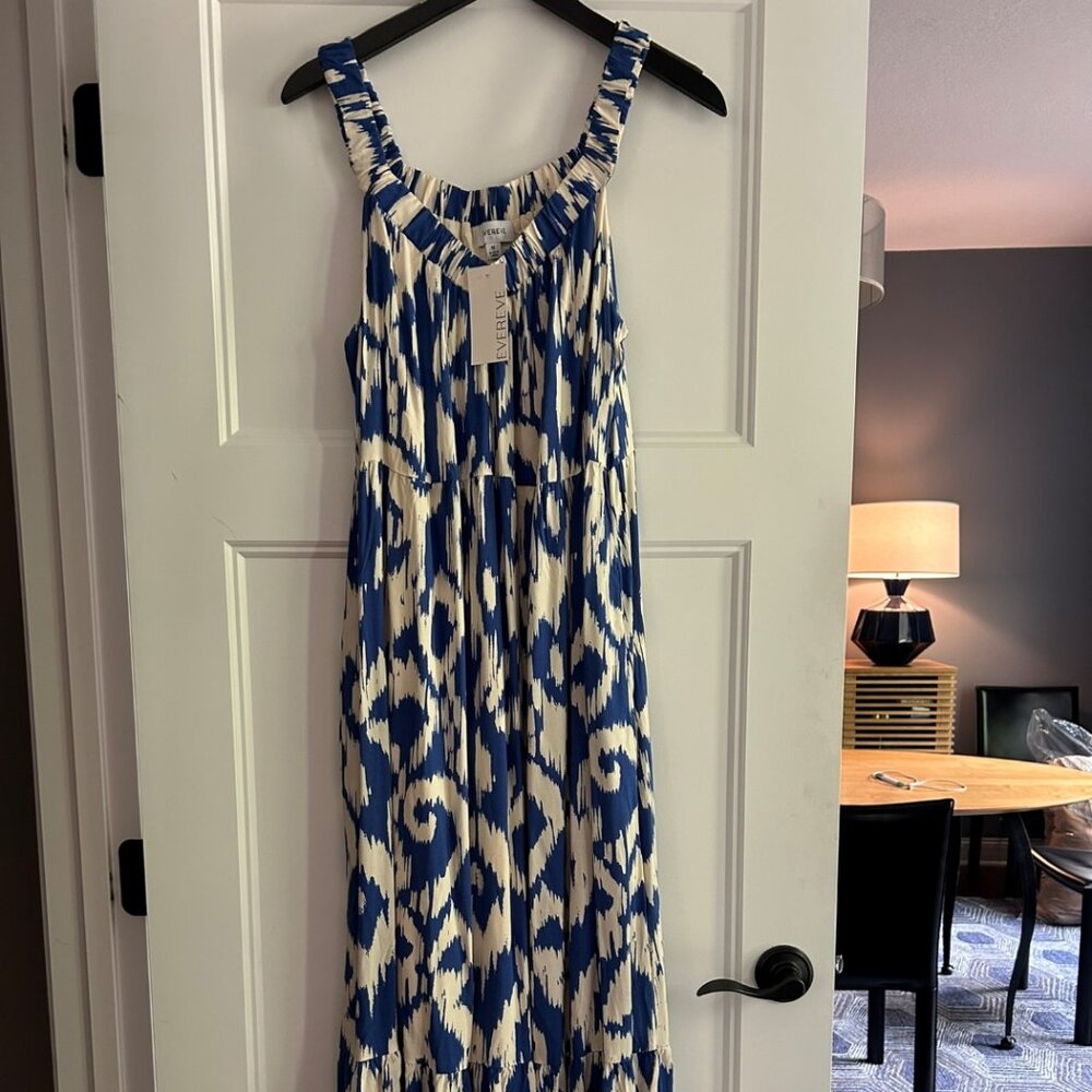 NWT Blue and Cream Patterned Maxi Dress